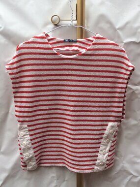Zara Red White Striped 100% Cotton Top Size S